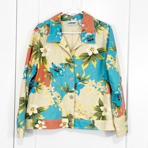 Vintage National Large Silk Floral Button Down Collared Shirt Jacket